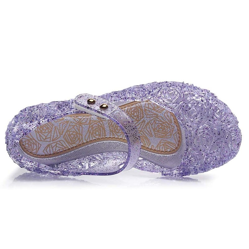 techcity Princess Girls Sandals Dress Up Dance Party Cosplay Jelly Shoes for Kids Toddler Mary Janes (A-Purple, Numeric_12) - Image 2